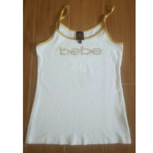 bebe Rhinestone Logo Tank Top
